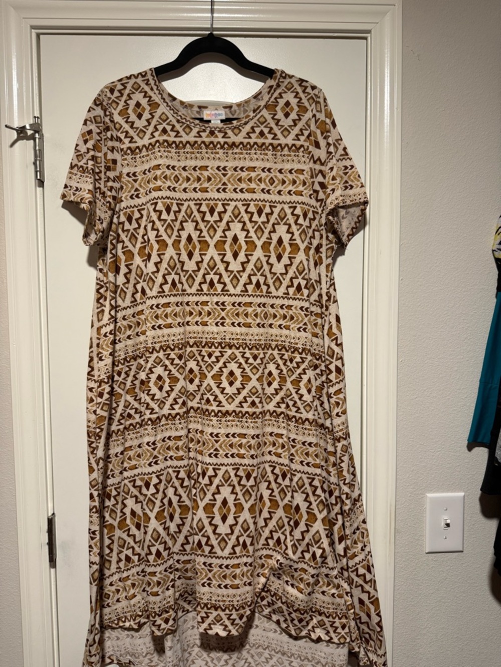 LuLaRoe Midi Dress in Cream and Brown Aztec Print